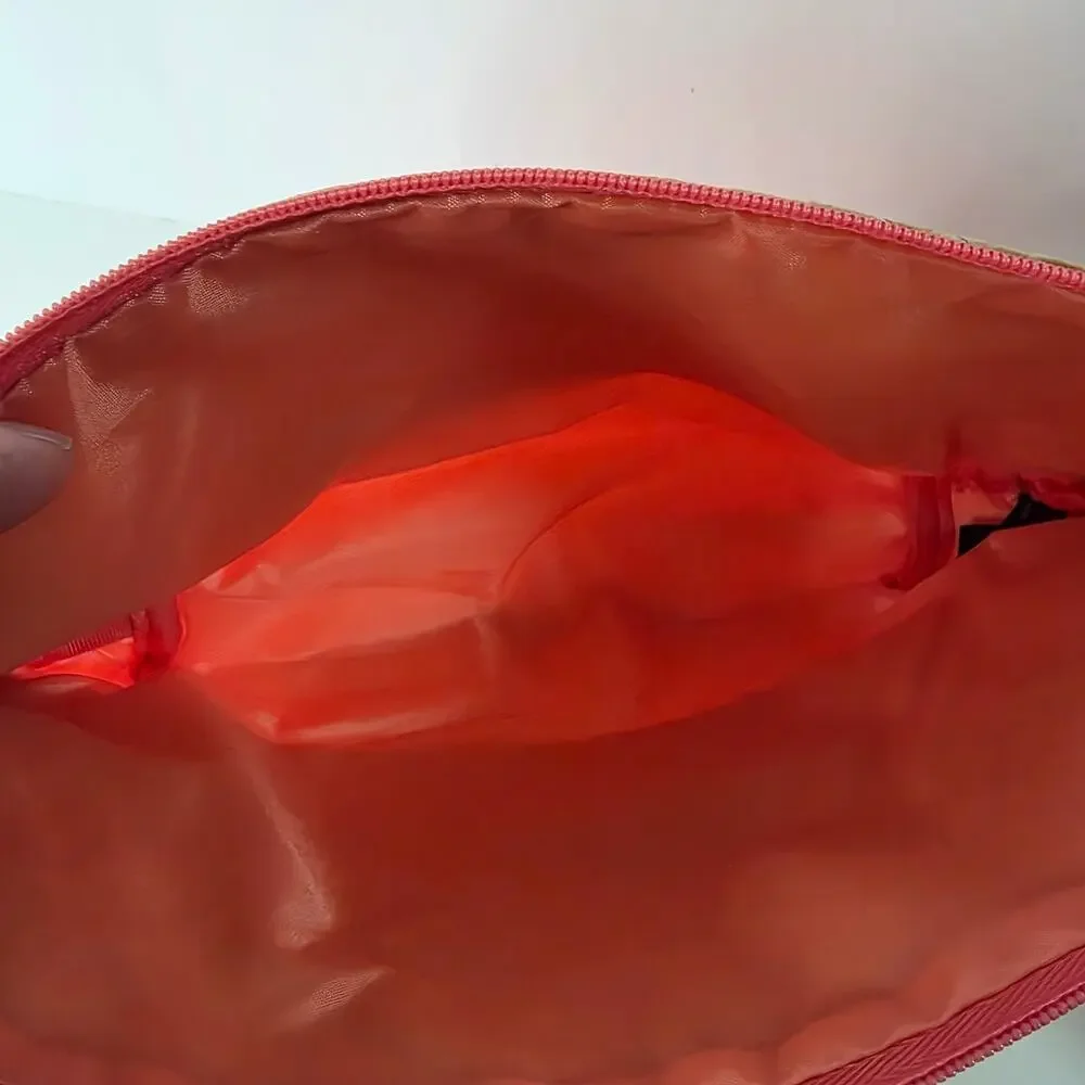 Sephora Woven Straw Coral Cosmetic Makeup Bag Tassel Zipper Pouch 11x7